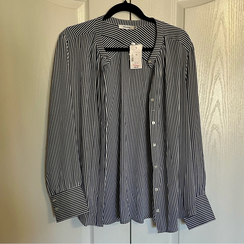 Ricki's Women’s Blue and White Striped Button Down Shirt